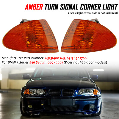 #ad Pair Amber Corner Parking Signal Lights For 1999 2001 BMW E46 3 Series Sedan 4DR $23.50