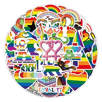 #ad Rainbow Gay Pride Stickers 50 PCS LGBT Equal Love Heart Frogs Animal Stickers... $10.69