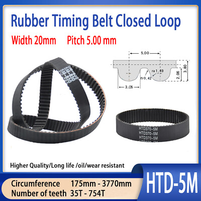 #ad Width 20mm Pitch 5mm HTD5M Timing Belt 175mm to 3770mm Belt for CNC Step Motor $4.99
