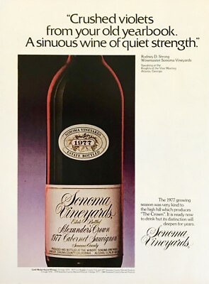 #ad 1980 Sonoma Vineyards PRINT AD 1977 Alexander#x27;s Crown Cabernet Sauvignon $8.85