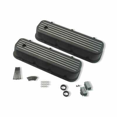 #ad Retro Ball Milled Black Coated Tall Valve Covers For 65 95 BBC Chevy 454 $119.68