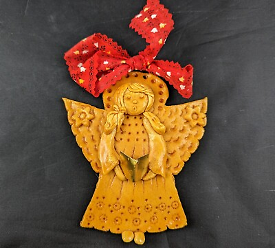 #ad Vintage Ornament Handmade Cookie Dough Christmas Angel Singing Bowed Detailed $15.99
