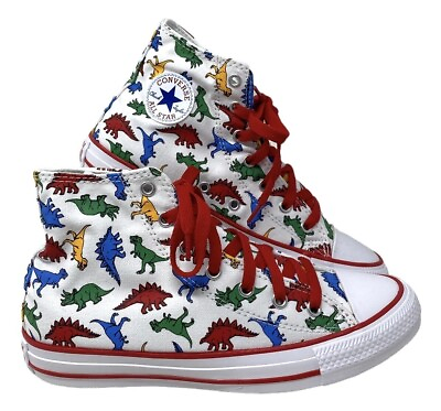 #ad Converse Chuck Taylor High Dinosaurs Canvas Shoes Women#x27;s Kids White Red A01668F $49.99
