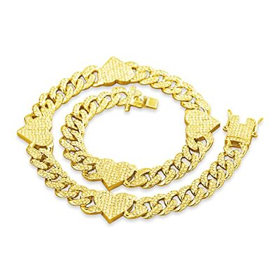#ad YBMYCM Heart Cuban Necklace Crystal Collars Cuban Link Chain Iced Bling Heart... $13.62