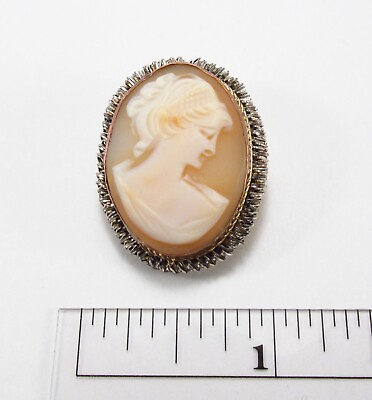#ad Vintage Bari Italy BA 800 Silver Gold Vermeil Carved Shell Portrait Cameo Brooch $39.95
