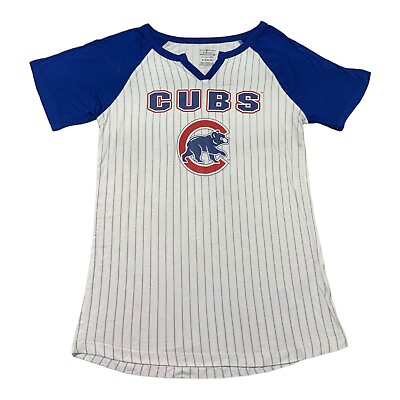 #ad MLB Chicago Cubs Girls Pinstripe White Team V Neck Jersey XL 14 16 $16.99