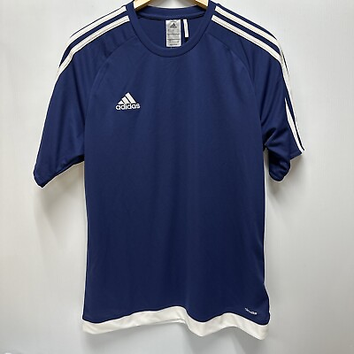 #ad Adidas soccer jersey Men#x27;s blue white stripe Estro 15 sizes Medium Large NEW $15.99