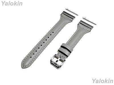 #ad Gray Slim Leather Band Strap for 24mm 25mm Width Watches Quick Release Adapters $21.99