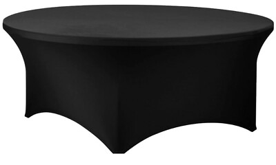 #ad 60 Inch 5 Foot Round Black Spandex Stretch Fitted Table Cover $17.99