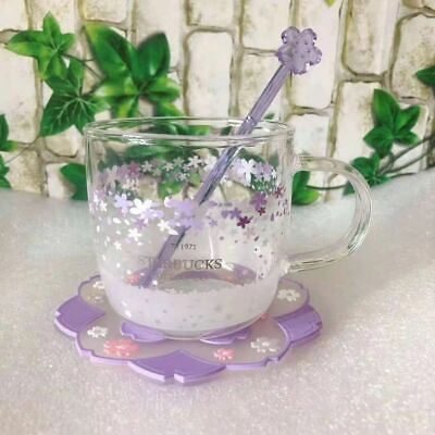 #ad Starbucks Sakura Glass W Purple Coasteramp;Stir Rod Coffee Mugs Color Changing Cup $20.00