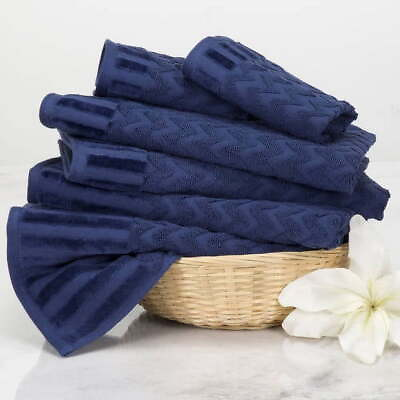 #ad Somerset Home Chevron 100% Cotton 6 Piece Towel Set Navy Strong Water Absorption $33.35