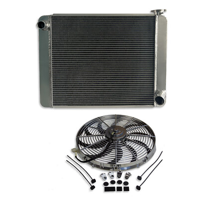 #ad GM Chevy 2 Row Polished Fabricated 25quot; Radiator amp; 16quot; Electric Cooling Fan Kit $169.68
