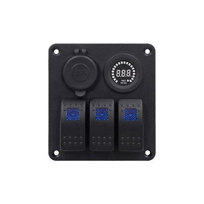 #ad 3 Gang Boat Car Switch Panel Dual USB Slot Blue LED Light Voltage Monitor $9.99