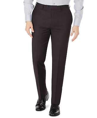 #ad Calvin Klein Men#x27;s Skinny Fit Dress Pants 32 x 34 Plaid Burgundy Extra Slim $11.55