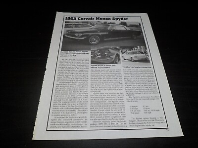 #ad ORIGINAL 1963 Chevrolet corvair Monza Spyder amp; 1963 1964 Impala SS WRITE UP $12.99