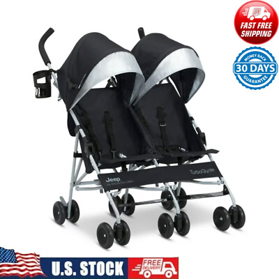 #ad Side By Side Double Stroller W Canopies ＆ Safety Belts 360 degree Swivel Travel $155.32