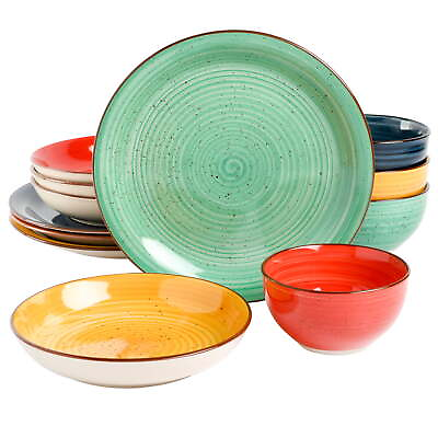 #ad 12 Piece Ceramic Mix and Match Double Bowl Set Assorted Colors $33.47