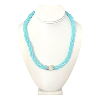 #ad New Boutique Necklace Silver Tone Turquoise Netting Holding Crystal Dust 3Y $24.99