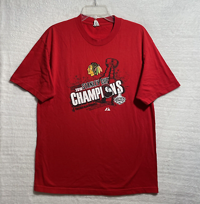 #ad 2010 Chicago Stanley Cup Champions Shirt Mens Large Red Short Sleeve Crew Neck $7.49