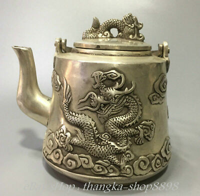 #ad #ad 5quot; Xuande Marked Old Chinese Silver Feng Shui Portable Dragon Teakettle Teapot $120.00