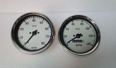 #ad Smiths Replica 100 mm Speedometer 140 MPH and Tachometer both clock wise White $30.80