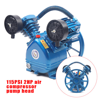 #ad 2HP 115 PSI 2 Piston Twin Cylinder Air Compressor Head Pump Single Stage V Style $134.66