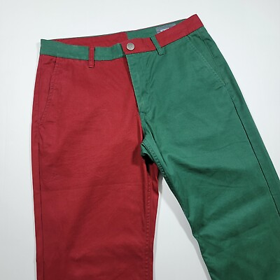 #ad Bonobos Men#x27;s Chino Pants Flat Front Green Red Straight Fit 31x32 $45.00