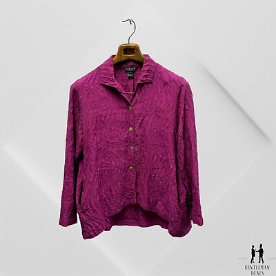 #ad Citron of Santa Monica Stunning Top 100% Silk Tunic Blouse L Textured Silk Purpl $54.95