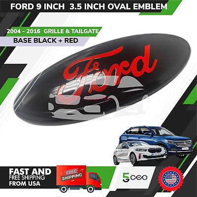 #ad FORD BLACK 3D OVAL EMBLEM 9 INCH RED LOGO BADGE FOR Grille Tailgate 2004 2016 $24.99