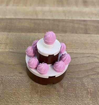 #ad Preowned Lego Food Birthday Cake Topper.Brown and White with Pink Cupcakes.. $9.99