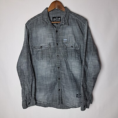 #ad Seven7 Shirt Mens Large Gray Chambray Button Front Long Sleeve Dual Pockets $19.98