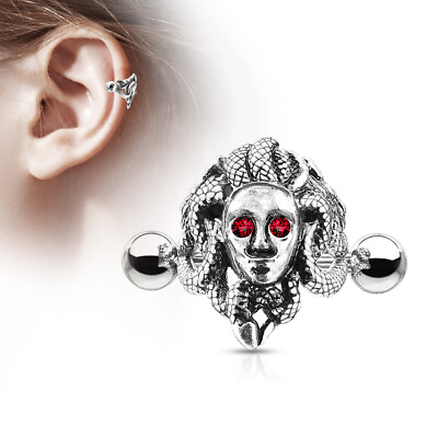 #ad Medusa W Red CZ Ear Cartilage Piercing Helix Cuff Shield Barbell Stud Ear Ring $8.99