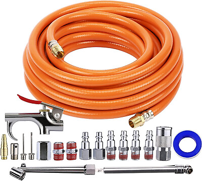 #ad Air Compressor Kit 3 8 Inch X 25 FT Hose 18 Pieces Air Tool Accessories 1 4 I $32.99