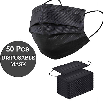 #ad #ad 50 PCS Black Disposable Face Mask Non Medical Disposable 3 Ply Ear loop Mask $4.59
