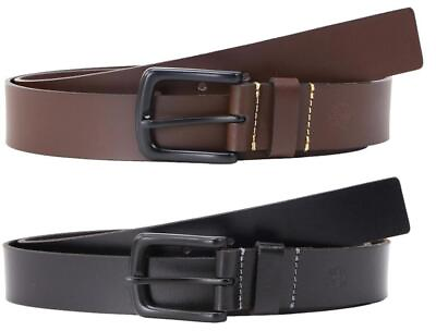 #ad Timberland Men#x27;s 38MM Genuine Leather Belt with Black Metal Buckle $19.99