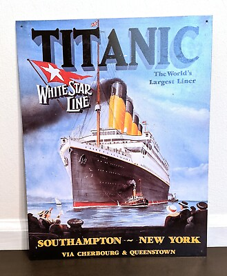 #ad Metal Wall Art Titanic White Star Line Sign 12.5quot; x 16quot; Metal Art Retro Signs $15.00