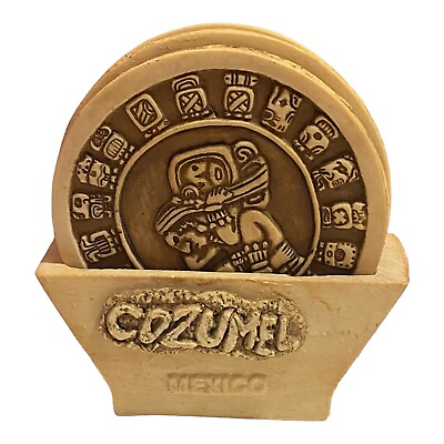 #ad Set 6 Souvenir Mayan Sacred Calendar Drink Coasters Cozumel Mexico 4quot; Tzolk’in $21.24