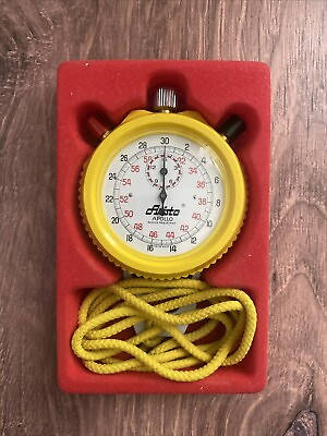 #ad Vintage Aristo Apollo 414 Stop Watch Yellow Stopwatch w Box TESTED Working $29.99