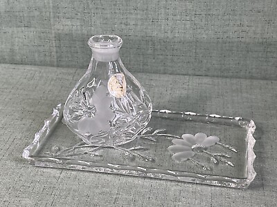 #ad Princess House 2pc Crystal Vanity Set Clear Cut Glass Tray Perfume Bottle Vase $28.00