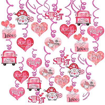 #ad 30 Pcs Valentines Day Decorations Hanging SwirlsPink Gnome Heart Hanging Dec... $19.08