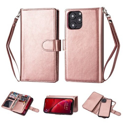 #ad Leather Wallet Removable Magnetic Dual Case for iPhone 11 Pro Max 6.5quot; ROSE GOLD $8.95