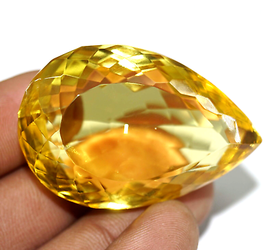 #ad Large Yellow Citrine 181.65 Ct Pear Cut GIE Certified Faceted Loose Gemstone $18.95