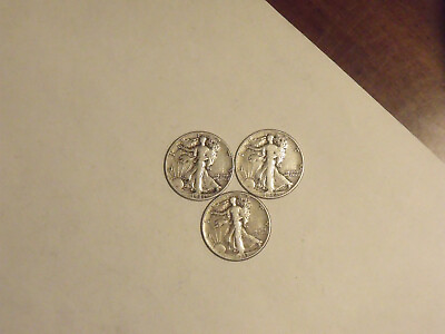 #ad 1941 1942 1943 Silver Walking Liberty Half Dollars 3 coins VG F $37.95