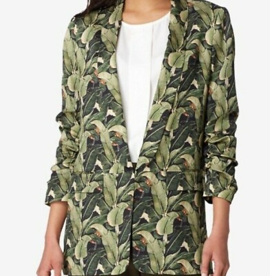 #ad NEW Tahari ASL Size 2 Tropical Multi Green Leaves One Button Suit Jacket Blazer $36.00