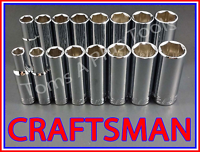 #ad CRAFTSMAN HAND TOOLS 16pc Deep 3 8 SAE METRIC MM 6pt ratchet wrench socket set $33.99