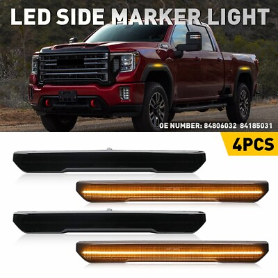 #ad 4x LED Side Marker Light Smoke For 20 2023 GMC Sierra 2500HD 3500 Denali CrewSLT $69.99