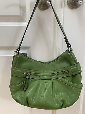 #ad Tiganello Green Pebbled Leather Handbag Purse Outer Pockets Zip Pockets $23.97