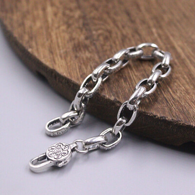 #ad 6.89inch 925 Sterling Silver 8mm Sutra Oval Rolo Link Chain Mens Unique Bracelet $213.34