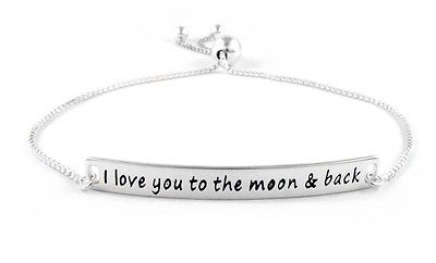 #ad Solid sterling Silver quot;I Love You To the Moon and Backquot; Adjustable Bracelet $13.99