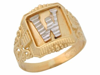 #ad 10k or 14k Two Tone Gold Antique and Filigree Design Mens Initial Letter W Ring $359.99